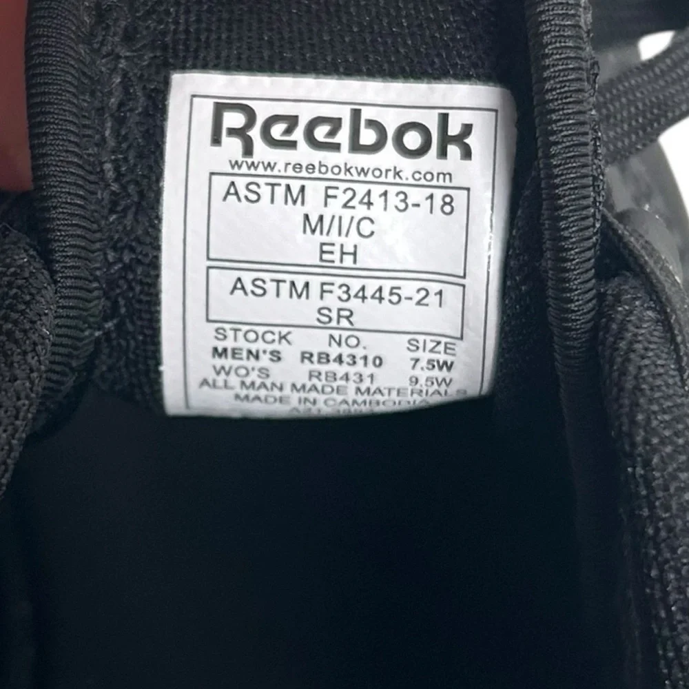 Reebok Work Fusion Black Gray Flexweave Men's Composite Toe Shoes Size 7.5W